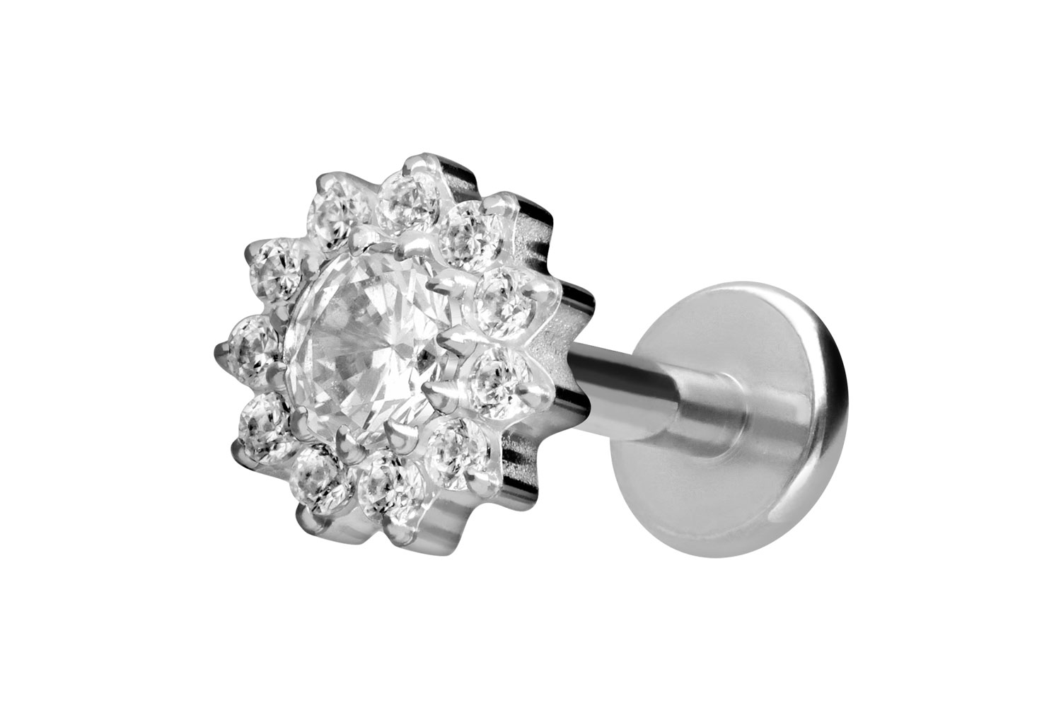 Titan Labret Piercing mit Innengewinde KRISTALLBLUME